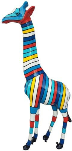 Casa Padrino Designer Deko Giraffe mit Streifen Mehrfarbig H. 205 cm - Riesige Dekofigur - Tierfigur - Gartendeko Skulptur - Gartenfigur