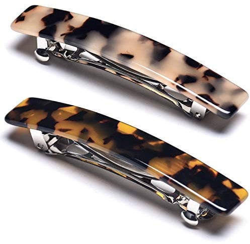 2PCS French Design Hair Barrette Tortoise Shell Celluloid Rectangle Hair Clips for Women