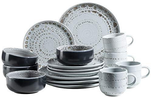 MÄSER 931745 Série Spicy Market Service de table 16 pièces en céramique peinte à la main pour 4 personnes au design vintage méditerranéen Bleu