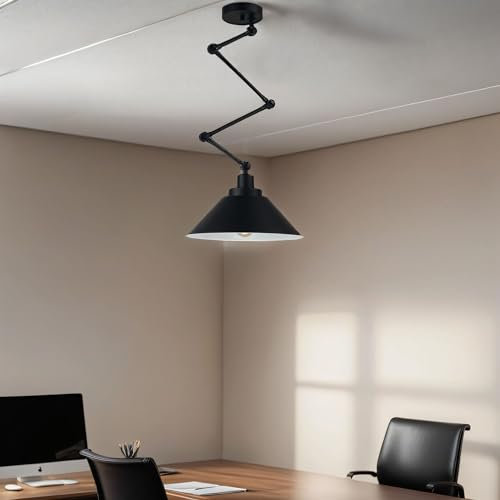 Licht-Erlebnisse XXL Deckenleuchte mit flexiblen Gelenkbarmen Architekten-Leuchte Metall schwarz E27 67-110cm ausziehbar Büro Arbeitszimmer Studierzimmer Deckenlampe