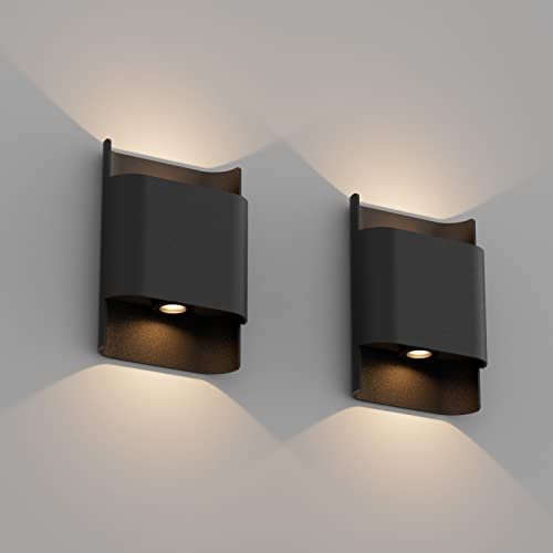 Klighten 2 Stück 12W LED Wandleuchte Innen Außen, Schwarz Up Down Außenwandleuchte, IP65 Außenlampe Wand für Garten Terrasse Eingang, Warmweiß 3000K Aussenleuchte Wand
