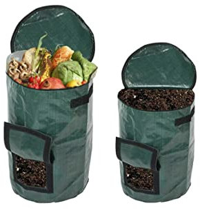 FOUTP 2pcs Sacs De Compost De Jardin, Composteur, Poubelle à Compost Sacs à DéChets De Jardin avec PoignéEs, Pliable Et RéUtilisable, Bac à Compost Organique éCologique avec Adapté à La Cuisine