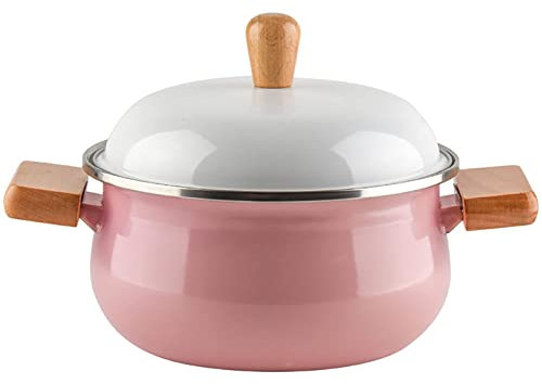 FZYE Mijoteuse à revêtement antiadhésif, faitout avec Couvercle Blanc et poignée Anti-brûlure Casserole en Fonte émaillée résistante à la Chaleur, Rose, marmite à Soupe