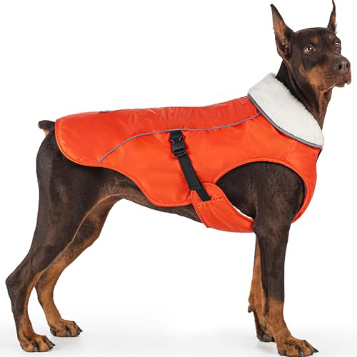 EMUST Winterhundemantel, wasserdicht, verstellbarer Hundemantel, für kleine/mittlere bis große Hunde, für den Winter, Orange, L