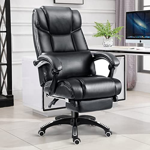 Blisswood Executive Office Chair With Footrest, Lumbar Support Ergonomic Recliner Computer Desk Chair Adjustable Back Rest Heavy Duty 360° Swivel Chair Black for Home Office (Black)