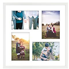 aFFa frames Bilderrahmen 34x34 cm - Holz Fotorahmen Tisar mit Acrylglas und HDF Rückwand - 4 Foto-Ausschnitten für 4 Fotos 10x15 cm Weiß