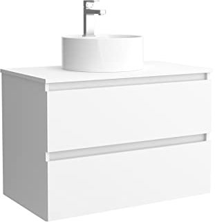 Salgar Mueble de baño Bequia 80 cm con Lavabo 100% montado de fábrica | Acabado Blanco Mate suspendido 2 cajones Cierre amortiguado Apertura con uñero | Lavabo sobre encimera | Marca