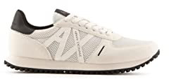 Armani Exchange Herren Openwork Side, Contrast Logo, Microsuede Inserts Sneaker, White, 43 EU