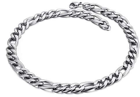 Edelstahl Figarokette 60 cm, Modeschmuck Herren Kette Silber Edelstahlketten Breit 12MM Hip Hop Freundschaftsketten Jungs