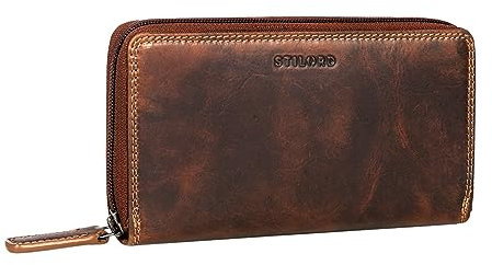 STILORD 'Frida' Portemonnaie Damen Leder RFID Schutz Vintage Geldbeutel Geldbörse Groß Geldtasche RFID Portemonnaie mit Reißverschluss Echtes Leder, Farbe:Salerno - braun