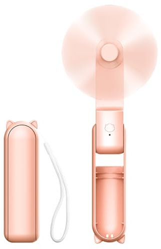 Ventilateur Portable, Recharge USB, Mini Pliable Ventilateur de Poche à Batterie, Batterie 14-21h, Poche, Bureau, Ventilateur de Bureau Personnel Pliable avec Batterie Externe pour Voyage, Rose