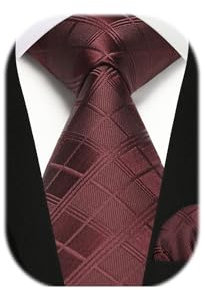 Enlision Herren Rot Krawatte mit Einstecktuch Set Kariert Krawatte für Hochzeit Business Herren Krawatte mit Taschentuch für Formelle Geschäfte Party Weihnachten,Burgund
