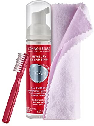 Connoisseurs Jewellery Cleaner Foam, Brush & Cloth | Jewelery Cleaning Solution for Gold, Silver, Gemstones & Diamonds | Jewellery Cleaning Cloth | Cleaner for Removing Dirt
