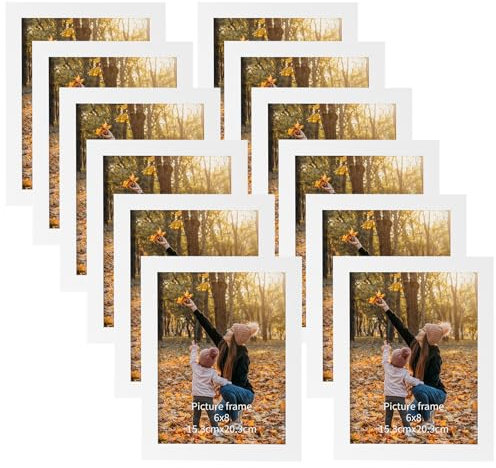 EXYGLO Cadre Photo 15x20 cm Lot de 12, Cadre Photo Mural Blanc et à Poser pour Chambre, Bureau, Salon et Gallerie