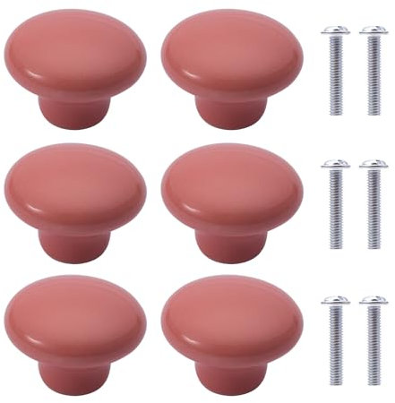 6 Stück Möbelknöpfe Runden Keramik Schrank Schubknöpfe Knauf Keramik Runden Griffe für Kinderzimmer Küchen Schränke Bücherregal (Hellrot)