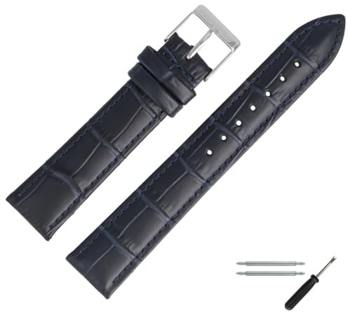 MARBURGER Uhrenarmband 18mm Leder Alligator Prägung Mit Naht - Werkzeug Montage Set 27718