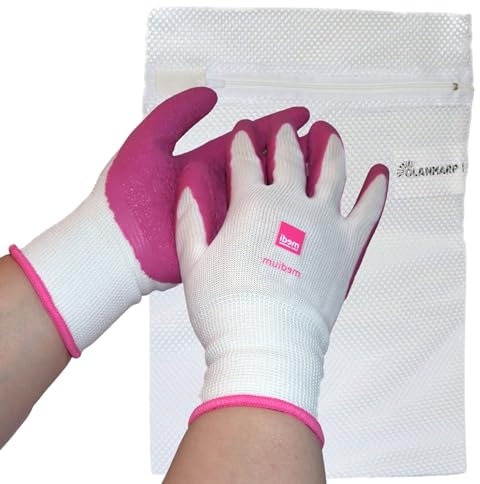 Medi Textilhandschuhe (Paar) für einfaches Anlegen von Kompressionsstruempfen inklusive Olanmarp Waeschenetz - Einfache Handhabung (Handschuhe Gr. M)