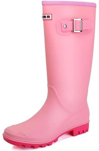 Lvptsh Stivali da Pioggia Donna Stivali Gomma Comode Impermeabile Stivali da Giardino Scarpe Pioggia Antiscivolo Stivaletti Pioggia,Pink,EU40
