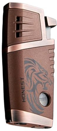 BAILEYU Double Jet Flamme Fackel Feuerzeug mit Zigarrenstanze Nachfüllbar Butan Windproof Zigarrenfeuerzeug mit Sichtfenster für Männer (ohne Gas),Coffee