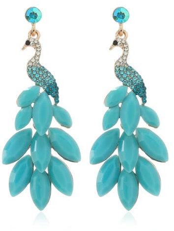 fdsmall Frauen Quasten Ohrringe Pfau Ohrringe Österreichische Kristall Boho Wasserfall Perlen Fransen Tropfen Ohrring (Himmelblau)