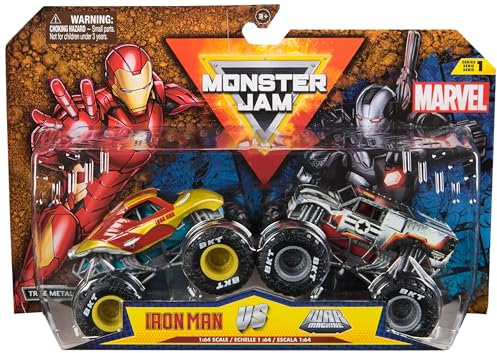Monster Jam Age 3+, Marvel Official Iron Man Vs. War Machine Die-Cast Monster Trucks, 1:64 Scale, Kids’ Toys for Boys and Girls Aged 3 and up