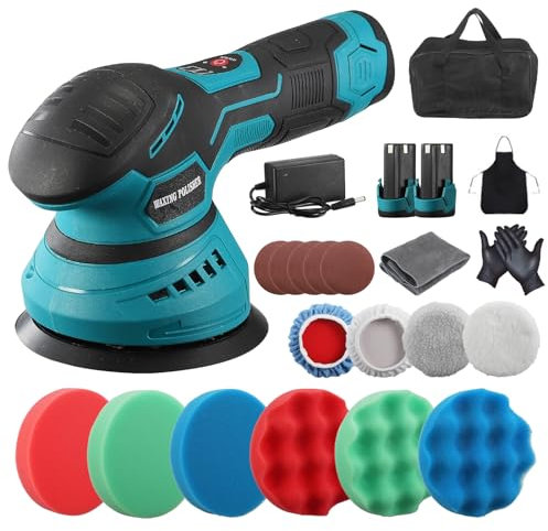 ADWOLT Auto Poliermaschine Set, Akku Poliermaschine, Exzenter Poliermaschine, 8 Geschwindigkeiten bis 5500rpm Ø125mm Kleine Poliermaschine für die Autopflege Wachsen