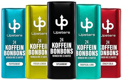 Upsters Energy Koffein Bonbons - Fabulous Five - 120 Bonbons - Energie von 60 Kaffees und Energydrinks - Ohne Zucker - Vegan - Made in Germany