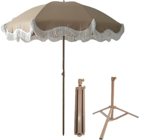 REEKOS Marktschirm Sonnenschirm Sonnenschirme im Freien 5,9 Fuß Terrassenschirme Mit Fransen, Outdoor-Strandschirm, Tragbar Für Sand Gartenschirm Terrassenschirm(B)