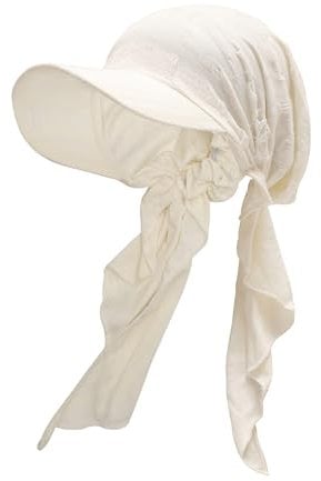 ZLYC Damen Sommer Chemo Kopfbedeckung mit Krempenvisier Vorgebundene Leichte Beanie(Zerrissenes Beige),Einheitsgröße