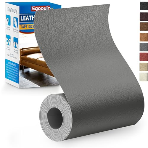 Sgooyir Kunstleder Selbstklebend Mittelgrau, 10x160cm Leder Reparatur Set, Kunstleder Reparaturset Flicken Selbstklebend Patch für Autositze, Möbel, Sofa, Couch, Jacken