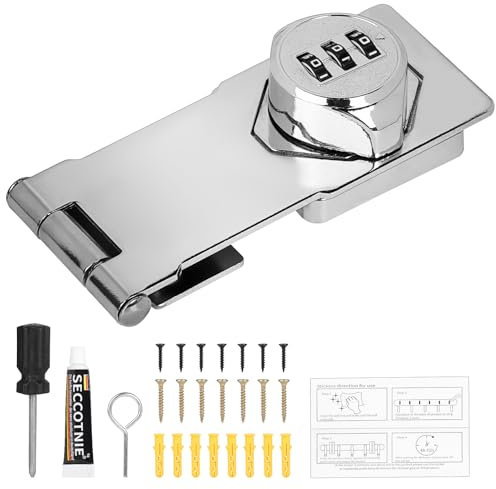 SUPAWAY 4,5 Zoll Überfalle Schlösser Schrankschloss Haspe Passwort Mechanisches Passwortschloss 3 Stelliges Zahlenschloss mit Schraube Kleine Türen,Scheunentür,Badezimmer,Outdoor Garage,Garten, Silber