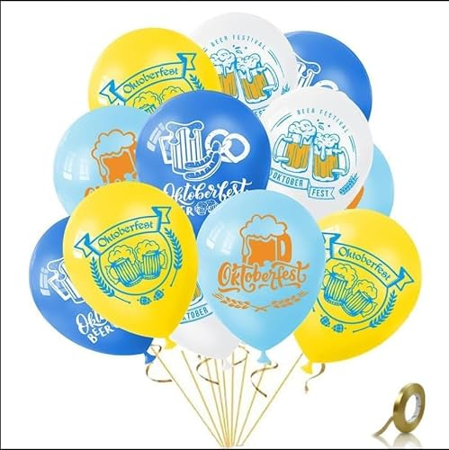 AhfuLife 32 Stück Oktoberfest Luftballons, Oktoberfest Bayerisch Deko Gelb Blau mit Weiße Luftballons, Bayern Ballons für Bayerische Party Restaurants Haus Bar Deko