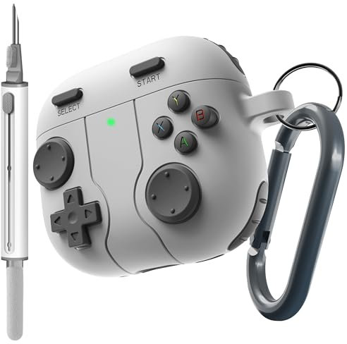 DamonLight Game Case für AirPods 4 Hülle, stoßfeste Schutzhülle aus Silikon mit Reinigungsstift und Schlüsselanhänger-Zubehör für Apple Airpods 4. Generation (Grau)