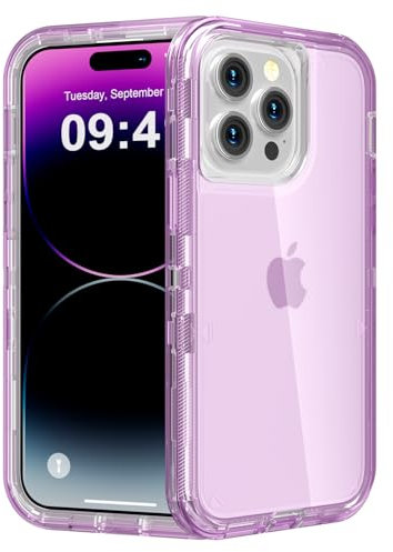 Follaroma for iPhone 14 Pro Case, Heavy Duty Shockproof Protection Phone Cases, Durable 2-Layer Transparent Protective Cover Compatible with iPhone 14 Pro (6.1 inch), Crystal Purple