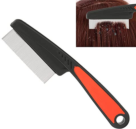 Haosie Peigne Anti Poux, Peigne Lentes Extra Fine Dents en MéTal, Peigne à Poux Cheveux Fins en Acier Inoxydable à Long Manche Pour Enlever Les Poux
