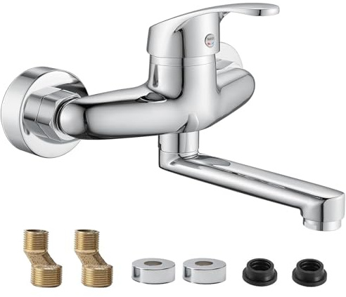 Yolispa Grifo de pared de acero inoxidable para cocina, grifo de pared giratorio 360°, grifo de pared con caño giratorio, grifo monomando frío y caliente, grifo de cocina montado en pared