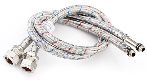 Home Range 2X M10 x 15mm Compression 600mm Tap Connectors | WRAS Approved | Flexible Braided Stainless Steel Hose Pipe Tails for Kitchen Sink, Bathroom Basin & Boiler Monobloc Mixer | 10mm, 4 Lengths