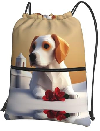 HCVXBSA Süßer kleiner Jagdhund-Rucksack, wasserabweisend, mit Kordelzug, für Fitnessstudio, Yoga, Reisen, leicht, faltbar, 39 x 45 cm, mit mehreren Taschen, Schwarz, Einheitsgröße