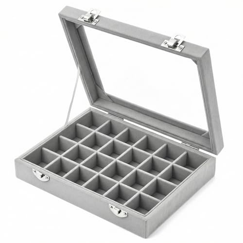 QWORK® 24 Fächer Samt Schmuckkästchen, Ohrringkästchen mit transparentem Deckel, für Reisen und Aufbewahrung zu Hause