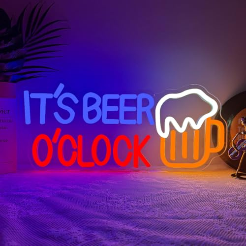 It's Beer O'clock Insegna Neon,Birra Neon LED per Bar Nightclub Party Garage Man Cave Gaming Room Sala Giochi,Birra Scritte LED Room Decor Regalo Colorati per Uomini Donne Amici（15.4*6.7）
