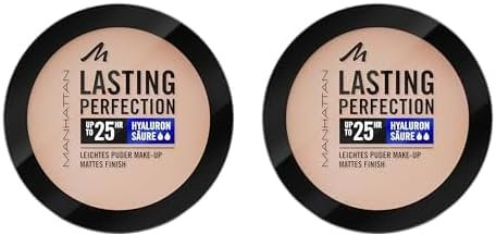 Manhattan Lasting Perfection Compact Make-up, Puder Make-up mit hoher Deckkraft für ein natürliches, mattes Finish, Fb. 004 Rose Ivory, 7 g (Packung mit 2)