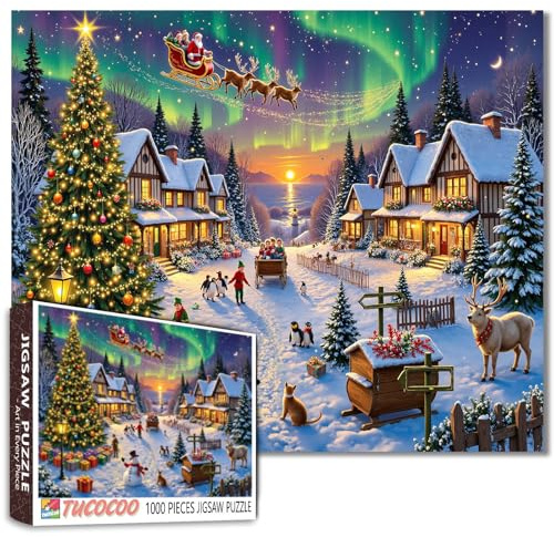 Tucocoo Weihnachtsmarkt-Puzzles für Erwachsene, 1000 Teile, Weihnachtspuzzle, Kunst, 1000 Teile, festliche Stadtszene, Puzzle, Wanddekoration, Geschenke, Weihnachtsgeschenke