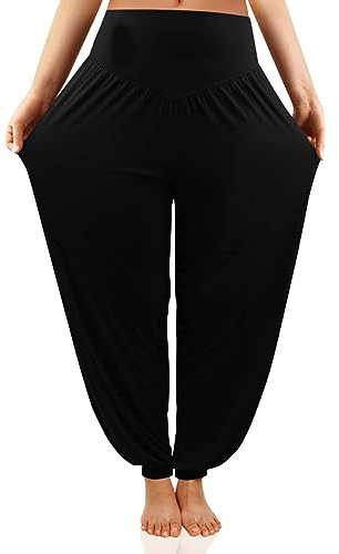 Cegerne Yogahose Damen Haremshose Sport Curvy Jogginghose Pluderhosen Freizeithose Elegante Pantaloni Sportivi Lunghi, Nero-, M
