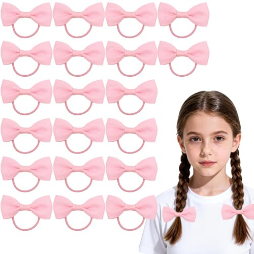 YAWYO 20er-Set Kinder Haargummis, elastische Haarbänder mit Schleifen, rosa Bänder, Haaraccessoires für Schule, Kinder und Frauen