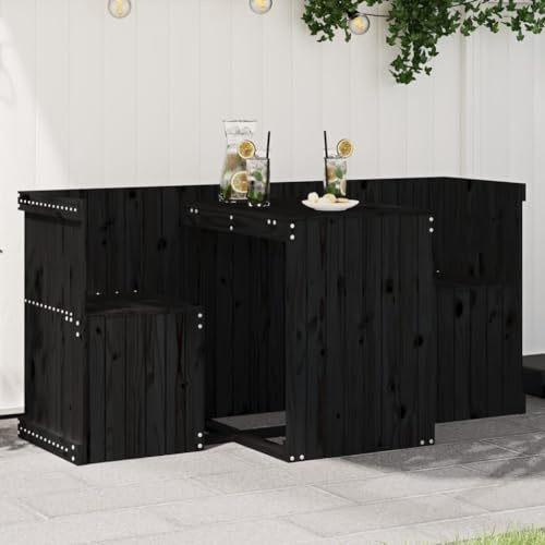YuuSsea Balkongmöbelset 2-sitsig svart, massivt trä furu, 158,5 x 72 x 75 cm, trädgård matgrupp för terrass, robust utomhusseating