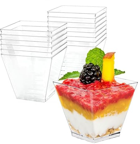WSeltrium Tasses à Dessert, 50Pcs 60ml/2oz Transparent Coupes Gobelets Mini Verrines à Dessert Réutilisables en Plastique pour Mousse, Tiramisu, Anniversaire