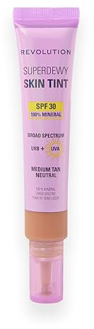 Revolution Superdewy SPF30 Skin Tint, Leichte Getönte Pflege mit SPF 30 für Empfindliche, Unreine Haut, Aufbaubare Formel, Vegan, Medium Tan Neutral, 28 ml