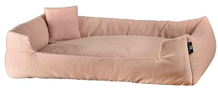 Rohrschneider Kuschelsofa für Hunde, Recycelter Polsterstoff, Grau oder Rosa, versch. Größen, Abnehmbarer Bezug, mit Innenkissen und Dekokissen, Antirutsch-Unterseite (Rosa, M: 70x49x15cm)