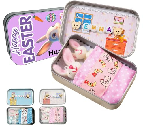 UIDMEN Personalisiertes Mini Plüsch Hasenhaus, Kleiner Taschehase mit Namen, Osternest Füllung, Süßes Geschenk für Kinder, DIY Haustier Adoption, Angst Trost Geschenk für Mädchen Teens