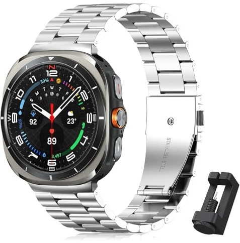 BDIG Correa Compatible con Samsung Galaxy Watch Ultra 47MM,No Gap Metal Metálica Acero Reloj Repuesto Pulseras para Hombre Mujer Negro